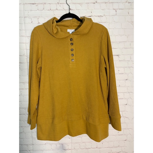 J. Jill Tops - J. Jill Honey Yellow Textured Henley Hoodie Top NWT Size S 42MS-2409